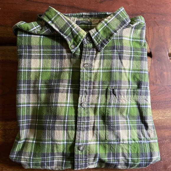 Eddie Bauer Green Tan Plaid Flannel Sz XL Grunge Skate Cozy Fall Relaxed Fit - Picture 1 of 11